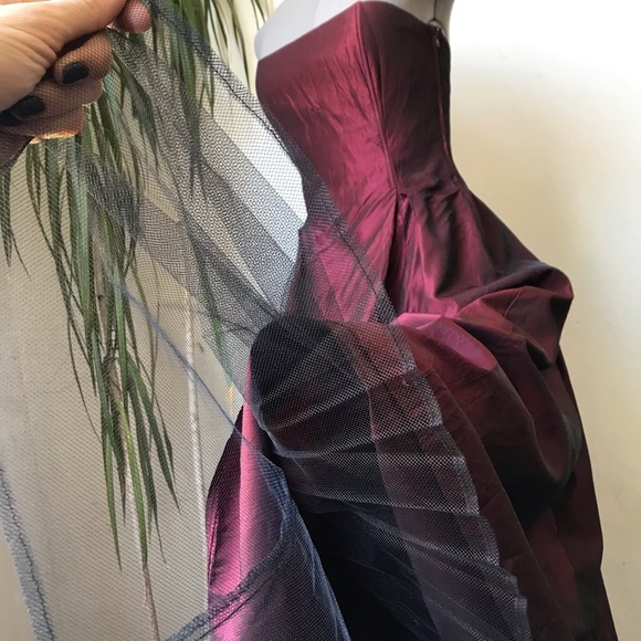 Jessica McClintock Satin Burgundy Prom Gown Strapeless Ballroom Dress Size 7 - Picture 6 of 15